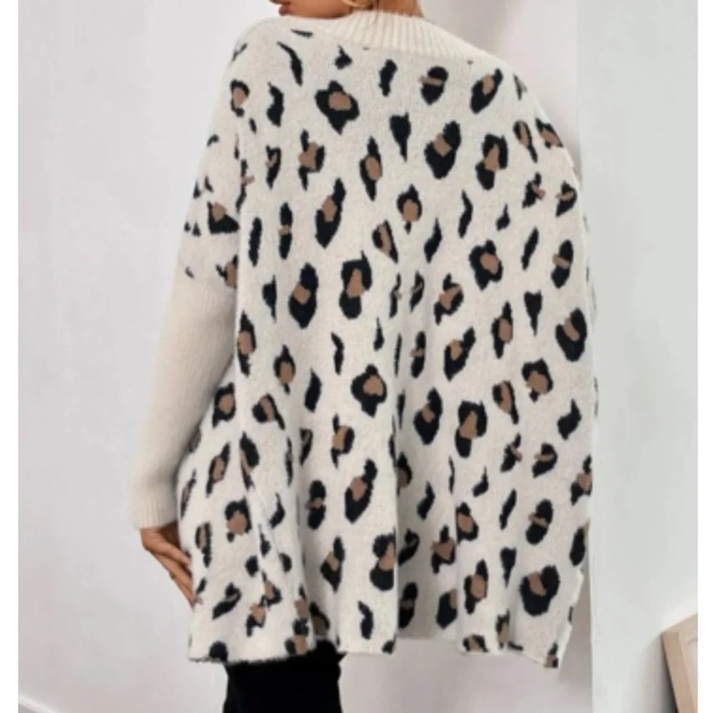 Boho leopard print open front cardigan